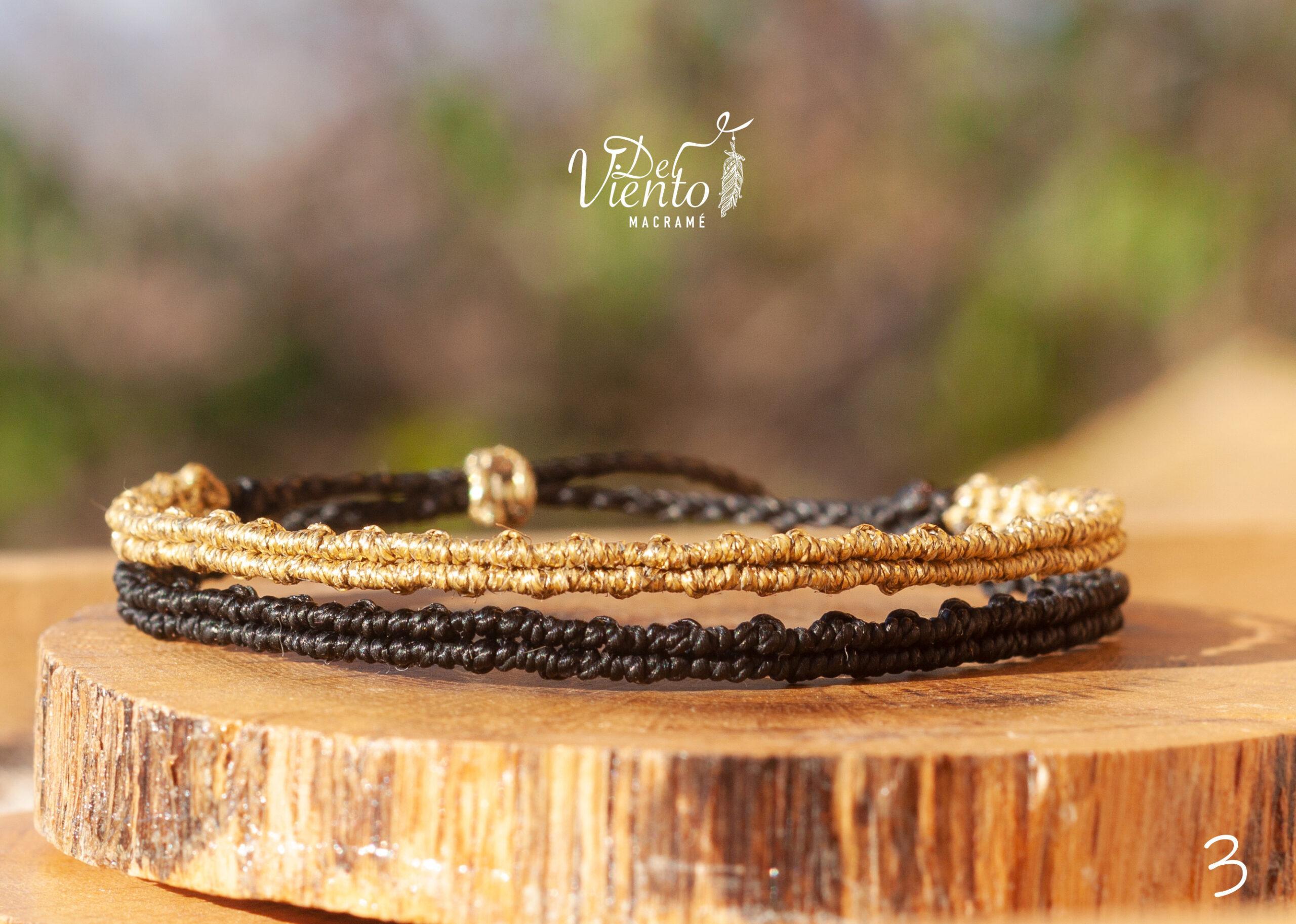 Pulseras de macrame elegante Negra y dorada o plateada