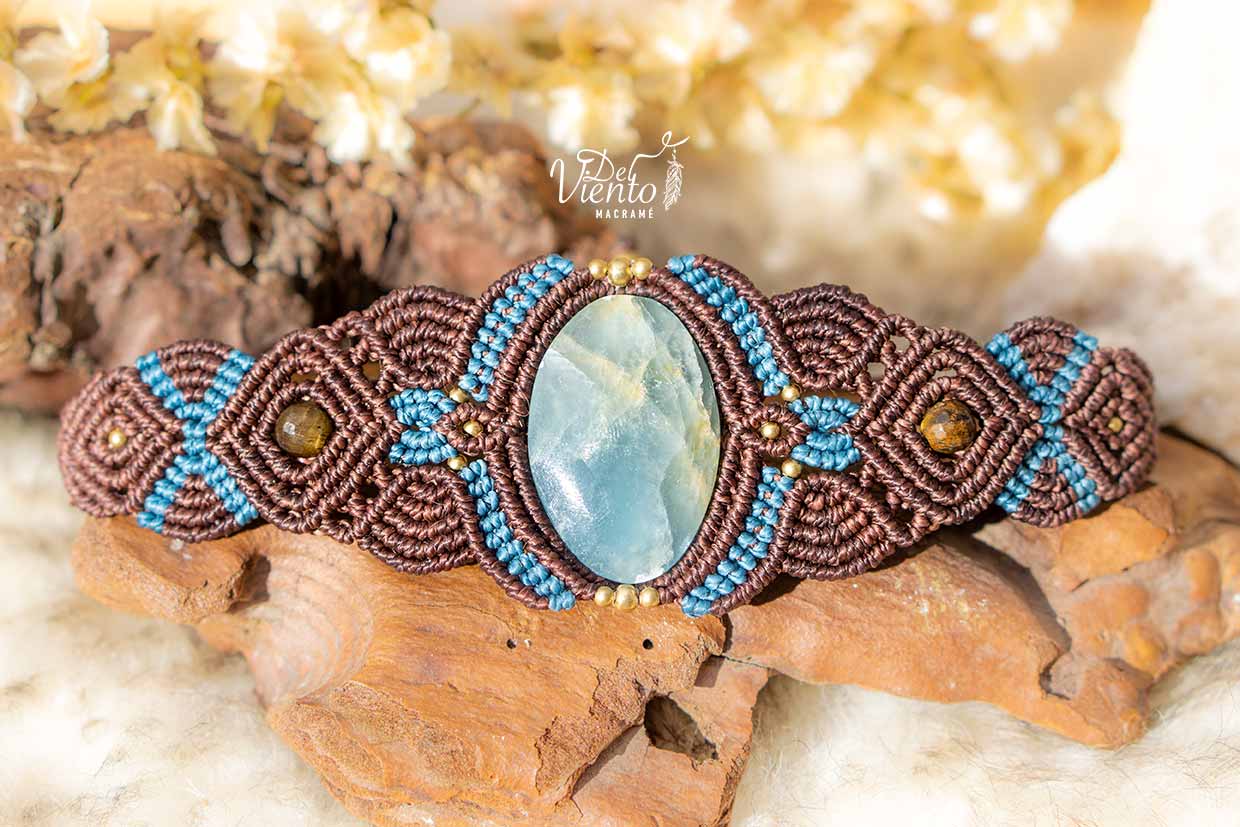 Reservada para Iris | Pulsera de macramé marrón con Onix Cielo