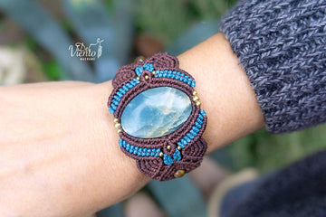 Reservada para Iris | Pulsera de macramé marrón con Onix Cielo