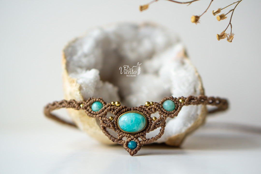 Collar Tiara de macrame con Amazonita