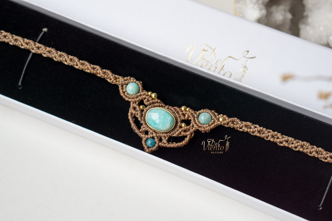 Collar Tiara de macrame con Amazonita