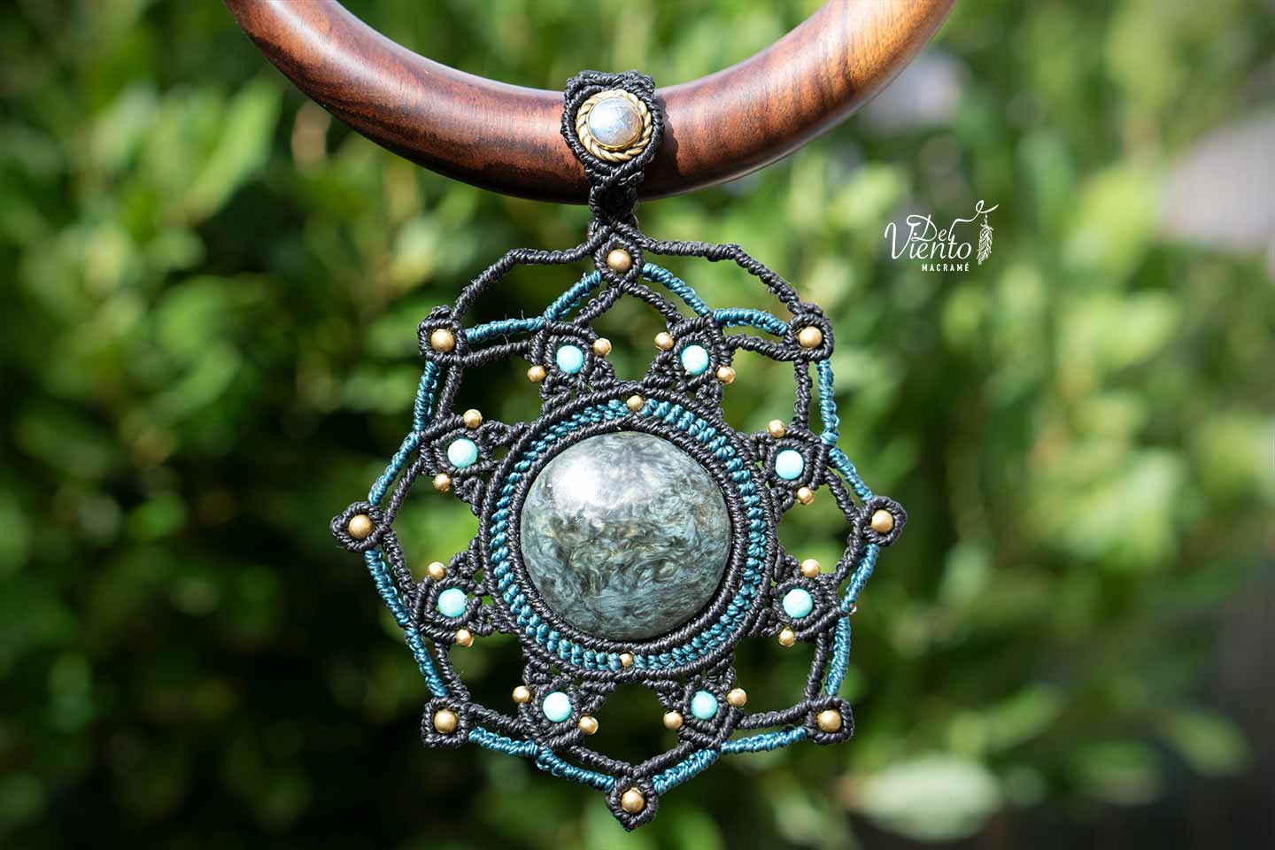 Collar Mandala Diosa de macramé con Obsidiana Manto Huichol ♥ 3 en 1