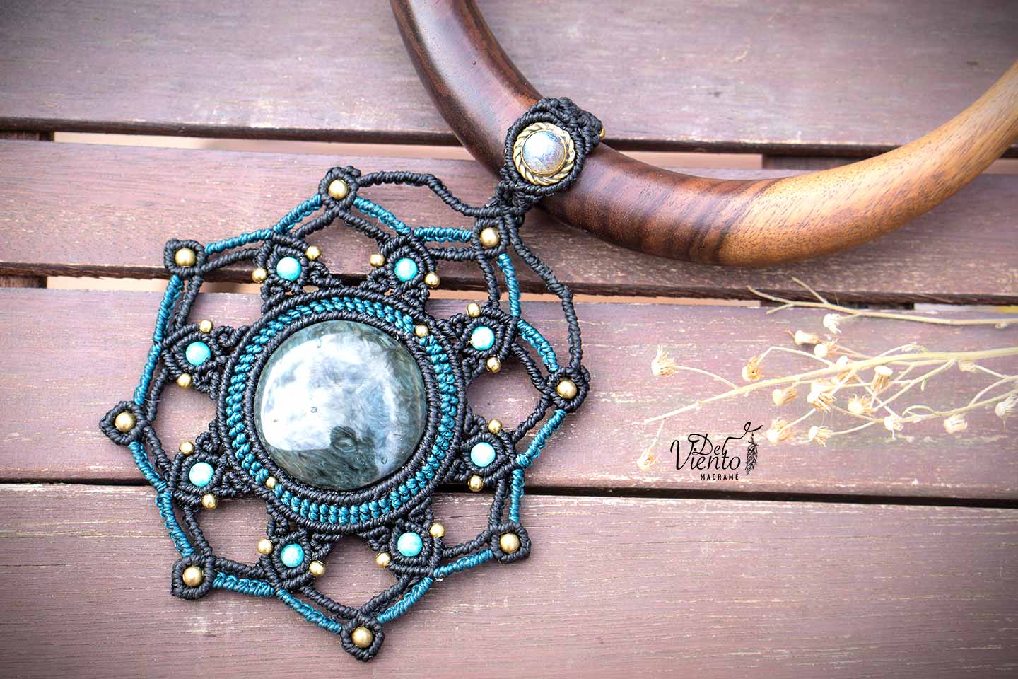 Collar Mandala Diosa de macramé con Obsidiana Manto Huichol ♥ 3 en 1