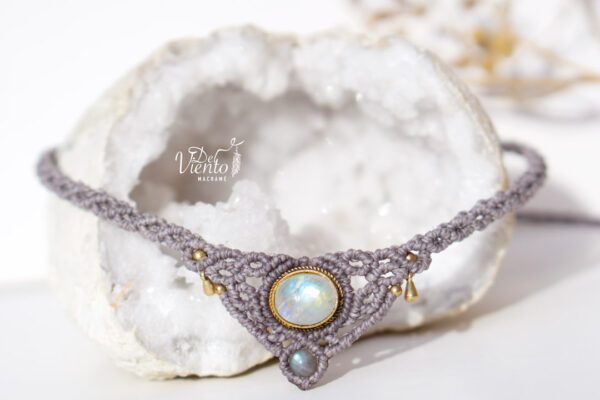Collar Tiara de macrame con Piedra Luna - Imagen 2
